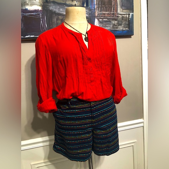 Colorful Striped Navy Bermuda Shorts - Picture 1 of 4